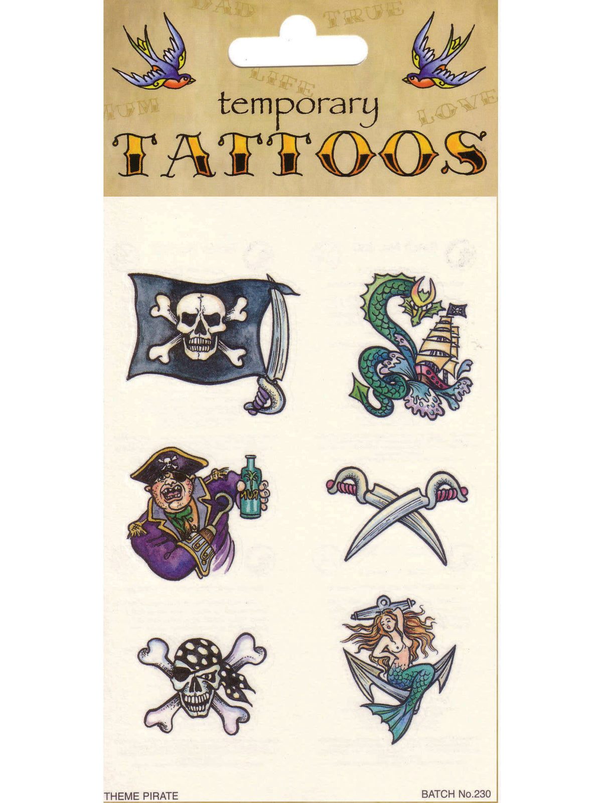 Rubies Pirate Tattoos, 6 temporäre Piraten-Tattoos pro Karte