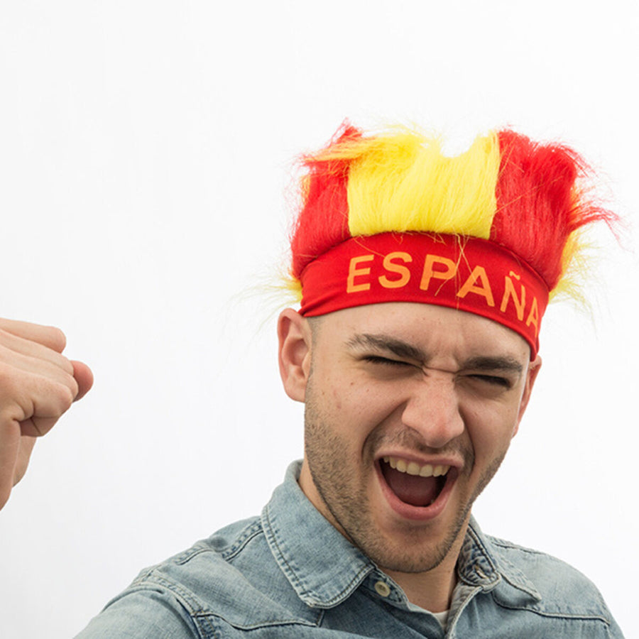 BigBuy Party Perücke Spanische Flagge aus Synthesefasern für Fussballfans – Produktansicht
