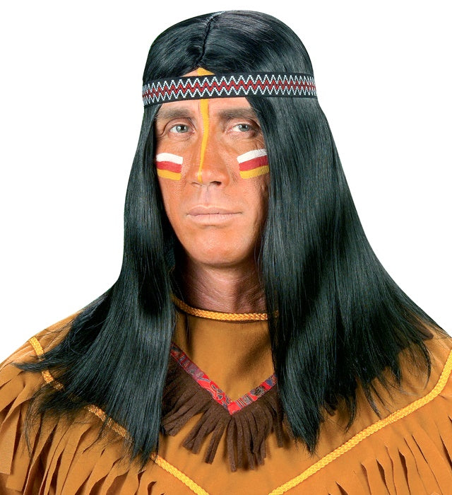 Indianer-Perücke mit farbigem Stirnband auf weißem Hintergrund