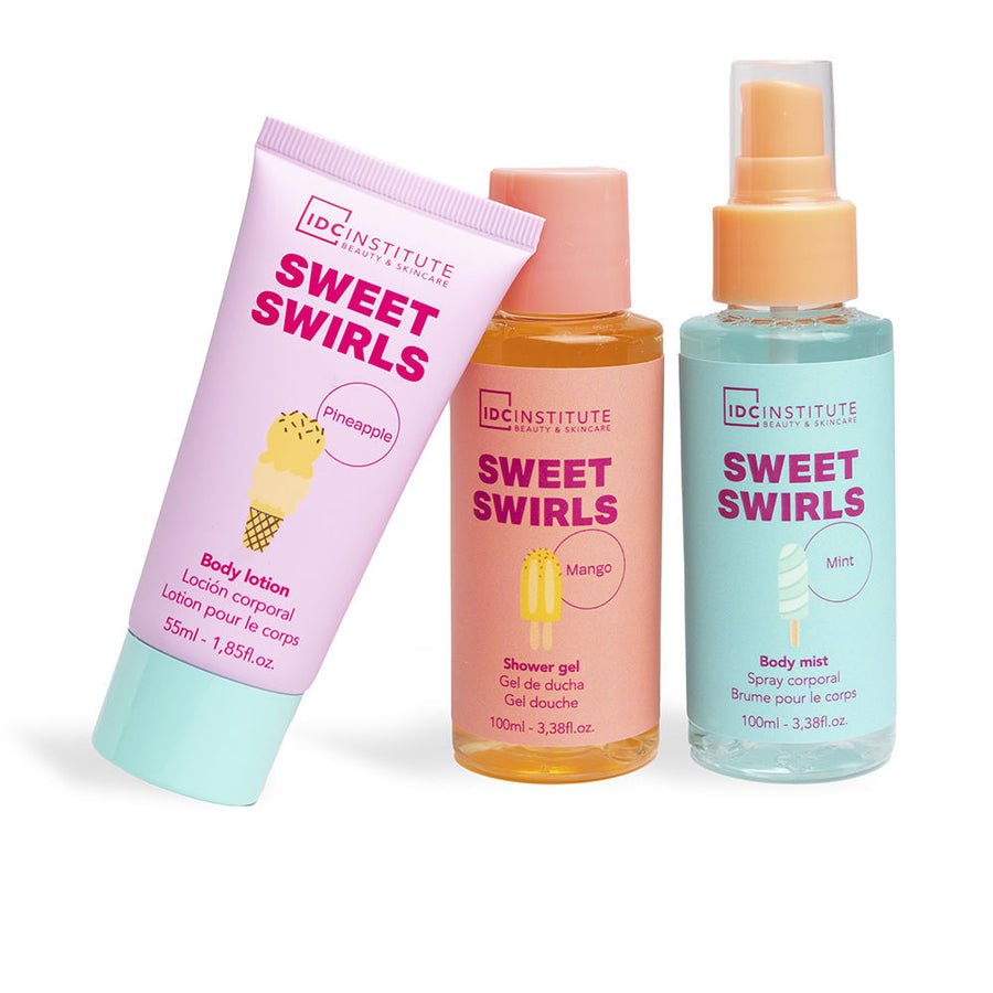 IDC Institute Sweet Swirls 3-teiliges Körperpflege-Geschenkset mit Körperlotion, Duschgel und Körperspray