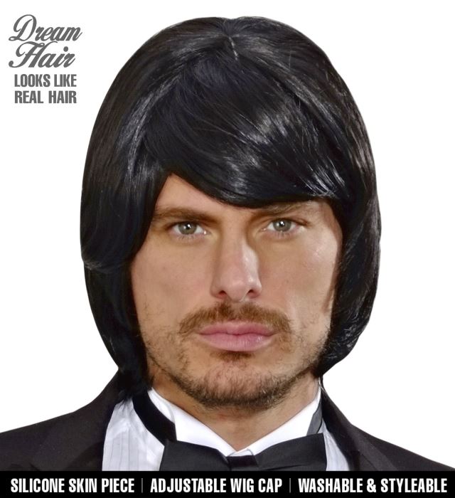 Schwarze Dream Hair Perücke Adam in farbiger Box für Fasnacht und Karneval