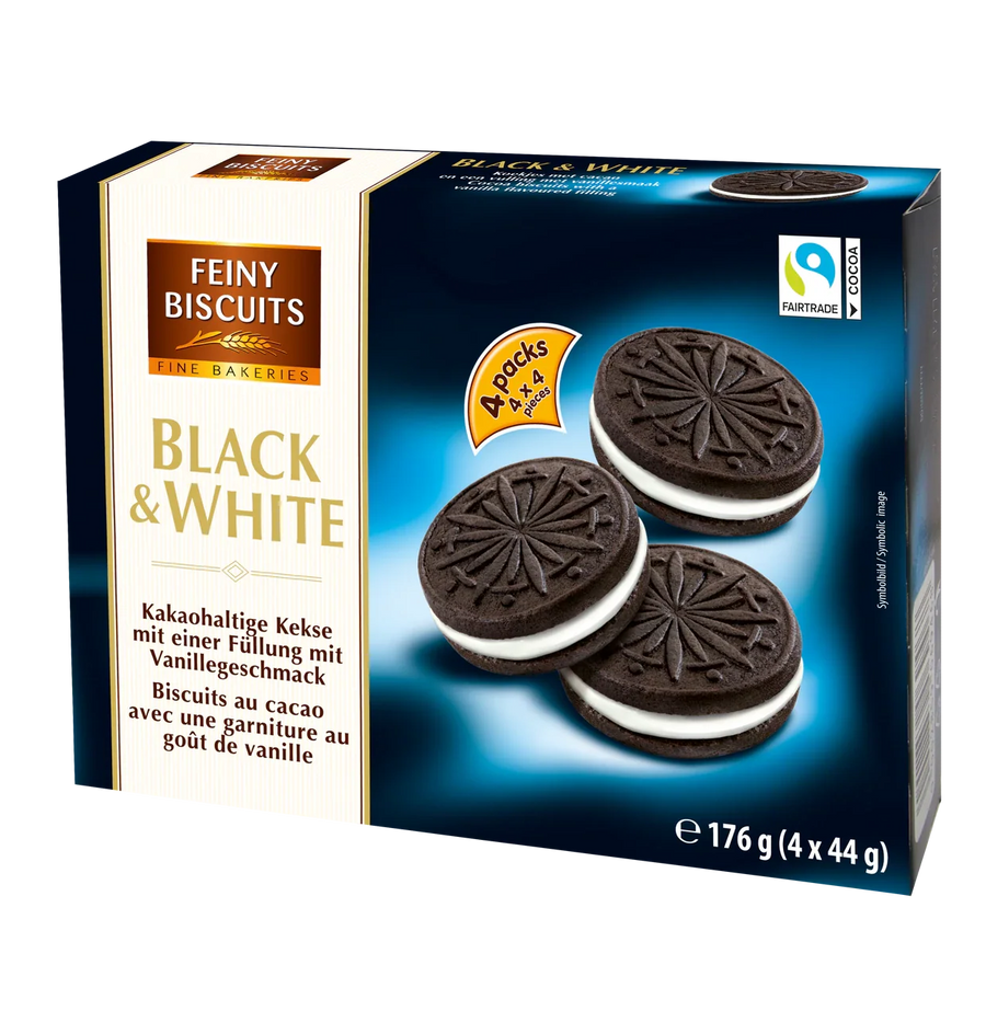 Feiny Biscuits Kekse Black & White 176 g 16 Stück in 4er-Packungen