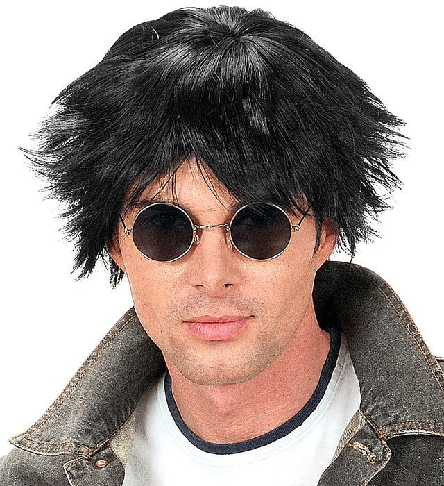 Schwarze Beat-Perücke in Retro-Optik für Fasnacht und Karneval