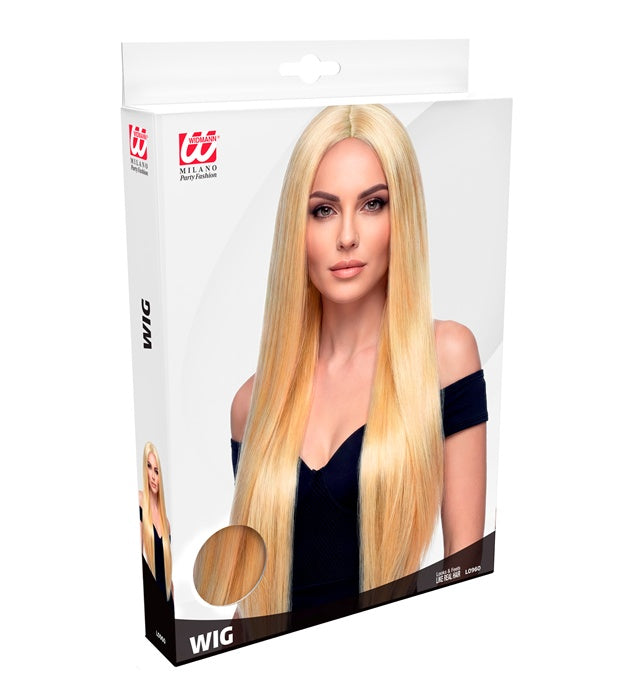 Superlange blonde Perücke 75 cm in Box für Fasnacht und Karneval