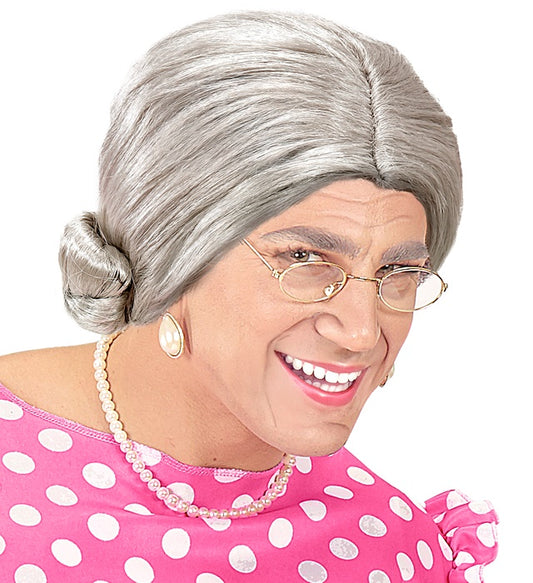 Perücke Omi in Box mit grauen Haaren für Fasnacht und Karneval