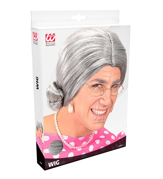 Perücke Omi in Box mit grauen Haaren für Fasnacht und Karneval