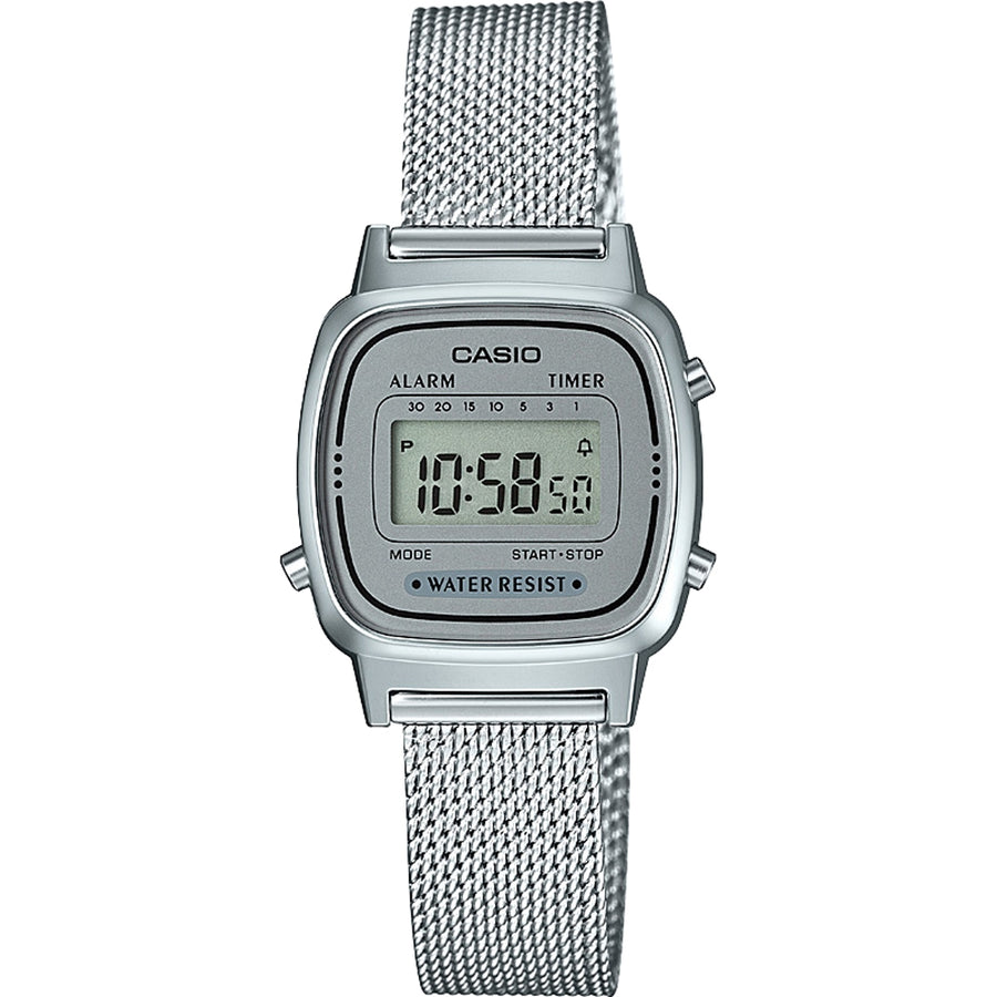 CASIO COLLECTION & VINTAGE CASIO Vintage Iconic Mini Steel Armbanduhr LA670WEM-7EF mit silbernem Mesh-Armband – Produktansich