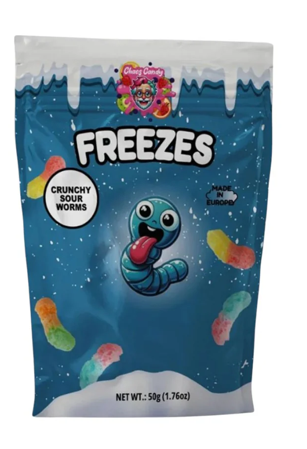 Hitschies Chaos Candy Freezes Crunchy Sour Worms 50g Fruchtgummi – Detailansicht