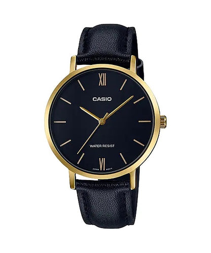 CASIO COLLECTION Mod. MINIMAL GOLD, LEATHER - BLACK