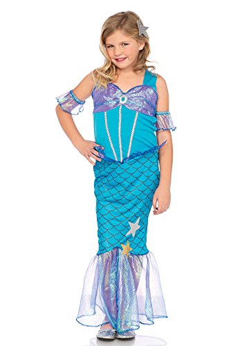 Fasnacht24 Meerjungfrauen Kleid mit Seestern für Mädchen in Blau Grösse S-L