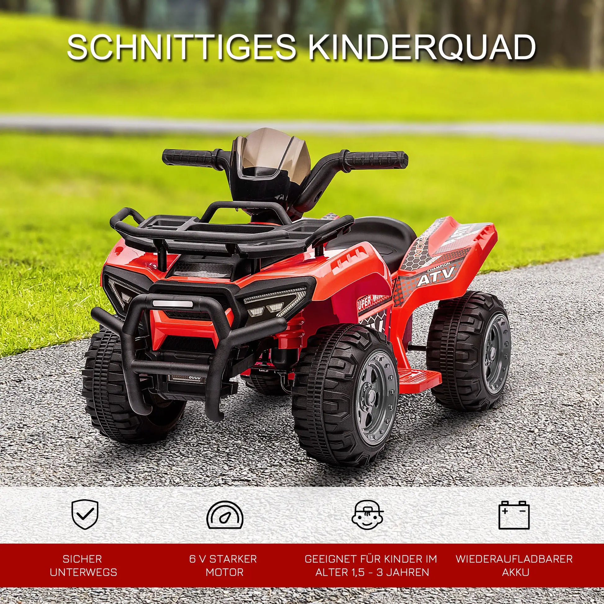 HOMCOM Elektro Kinderquad in Rot mit breiten Reifen für Kinder von 18 bis 36 Monaten.