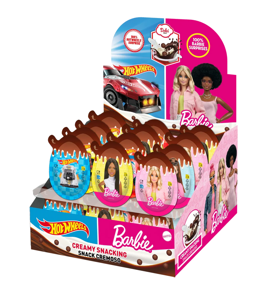 Barbie & Hot Wheels Löffel-Ei Überraschungsei 17,5 g mit dunkler Schokolade und Pfefferminzcreme – Produktansicht