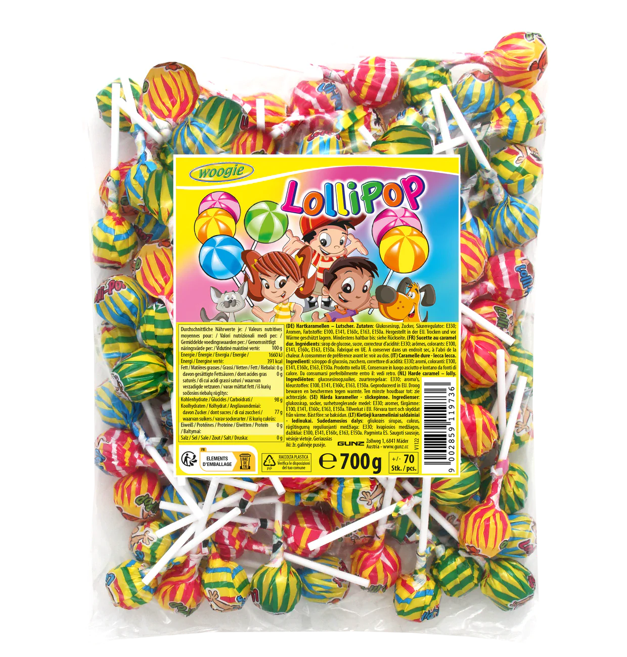 Lollipops 700g (70x10g) Ideal für Kindergeburtstage, Karneval, Fasching, Sommerfest, Vereinsfeiern, Parties