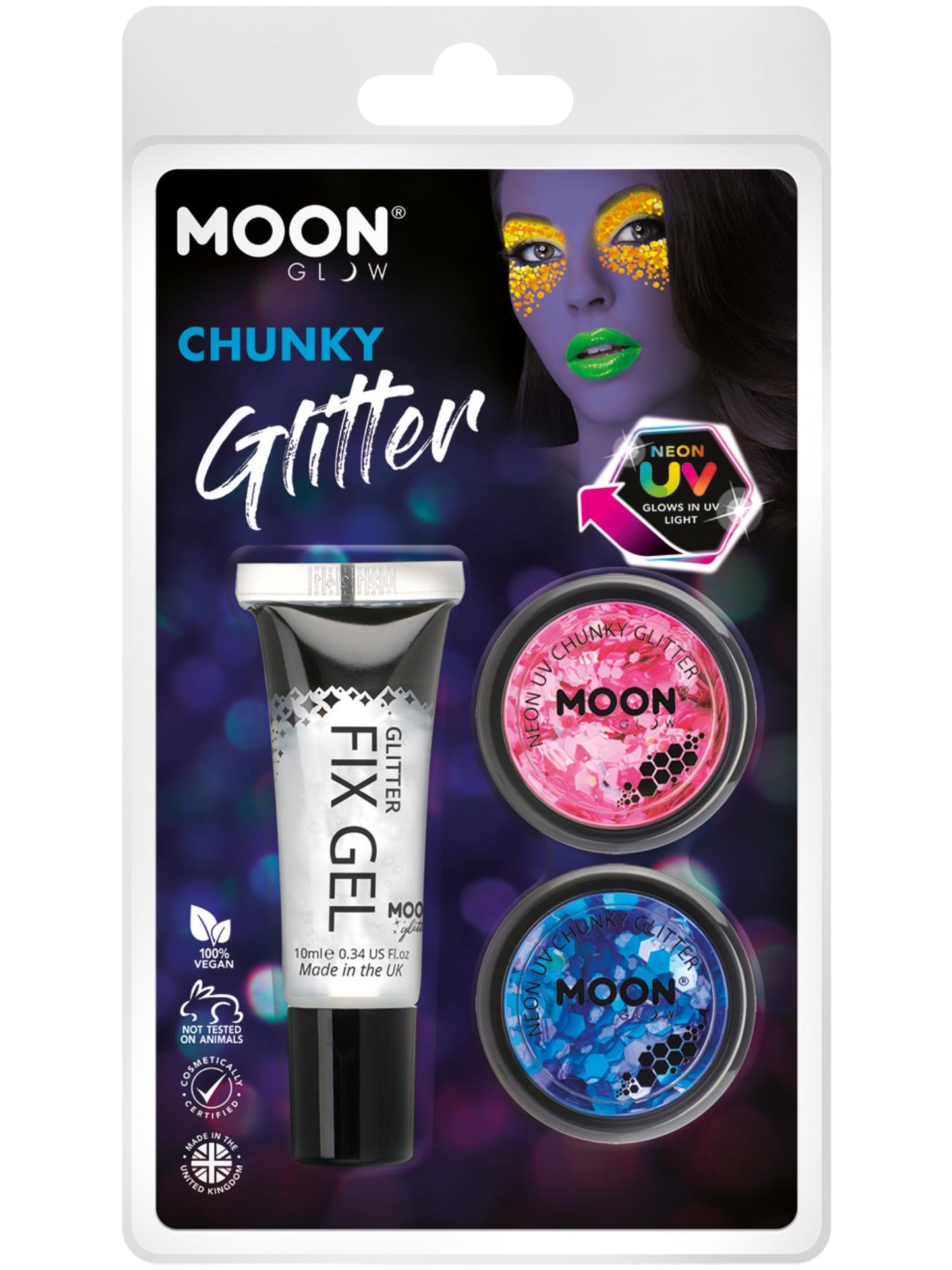 Smiffys Moon Glow - Neon UV Chunky Glitter, CD für Unisex