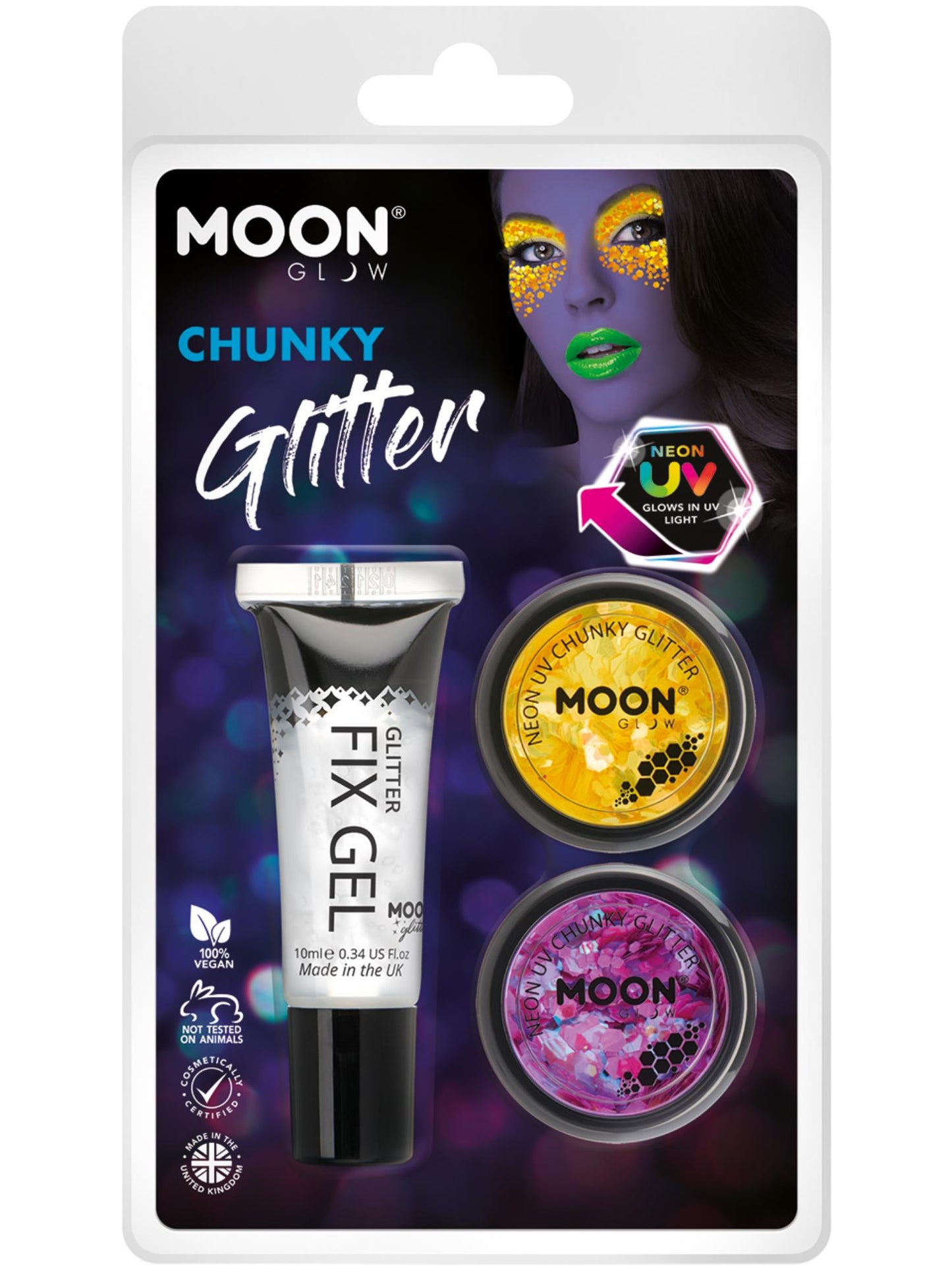 Smiffys Moon Glow - Neon UV Chunky Glitter, CD für Unisex