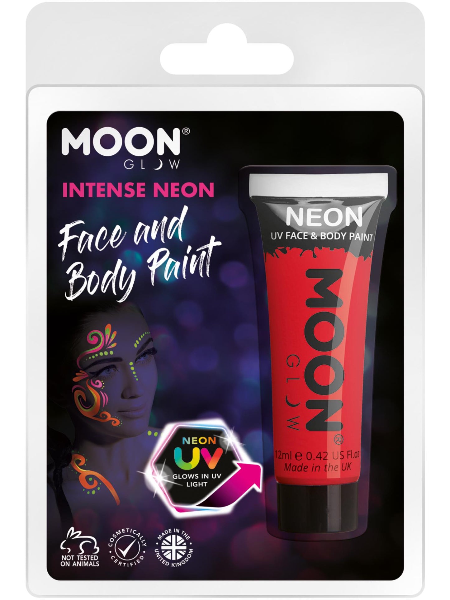 Smiffys Moon Glow Intense Neon UV Face Paint, Intense Red CD für Unisex