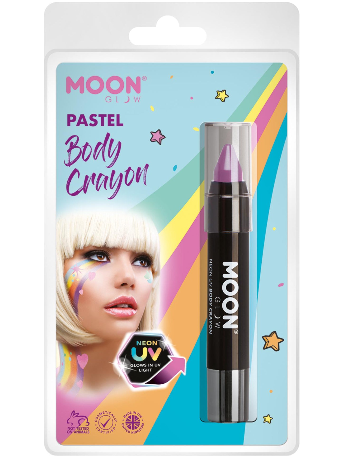 Smiffys Moon Glow Pastel Neon UV Body Crayons, Pastel Lila CD für Unisex