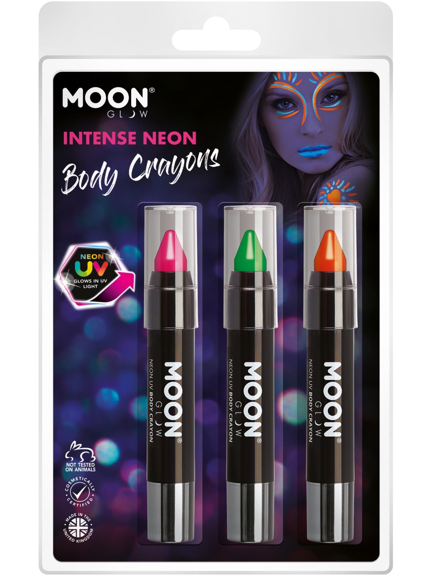 Smiffys Moon Glow Intense Neon UV Body Crayons, CD für Unisex