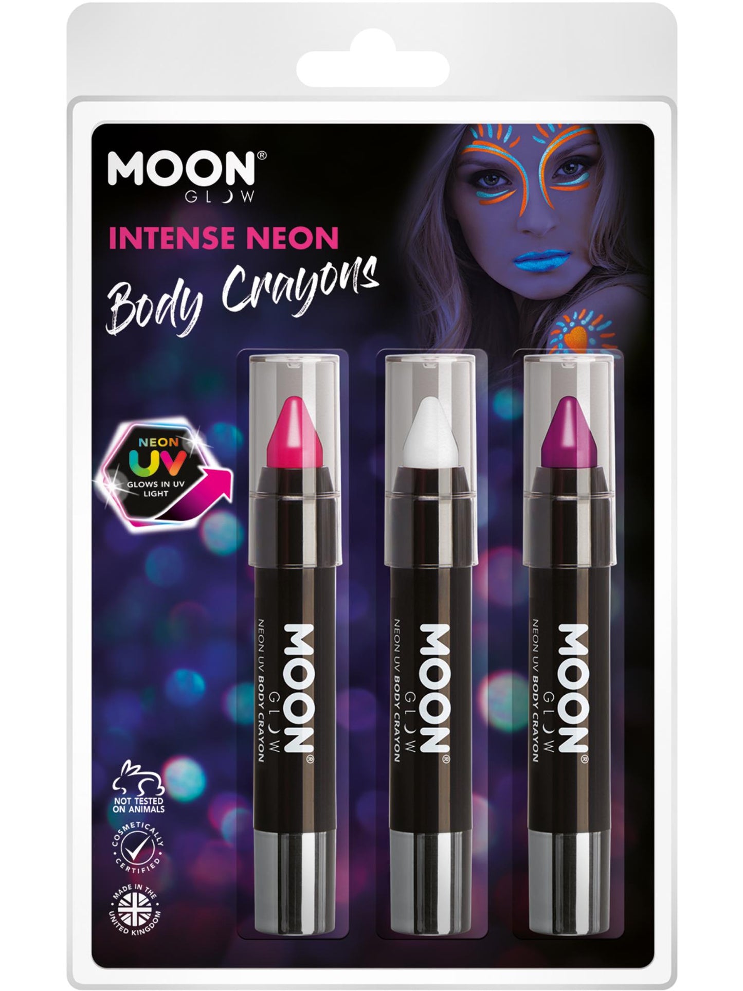 Smiffys Moon Glow Intense Neon UV Body Crayons, CD für Unisex