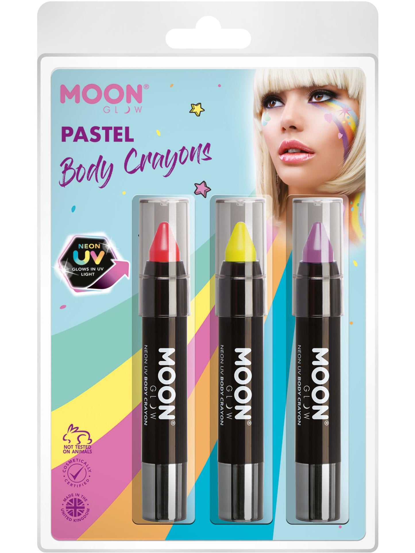 Smiffys Moon Glow Intense Neon UV Body Crayons, CD für Unisex