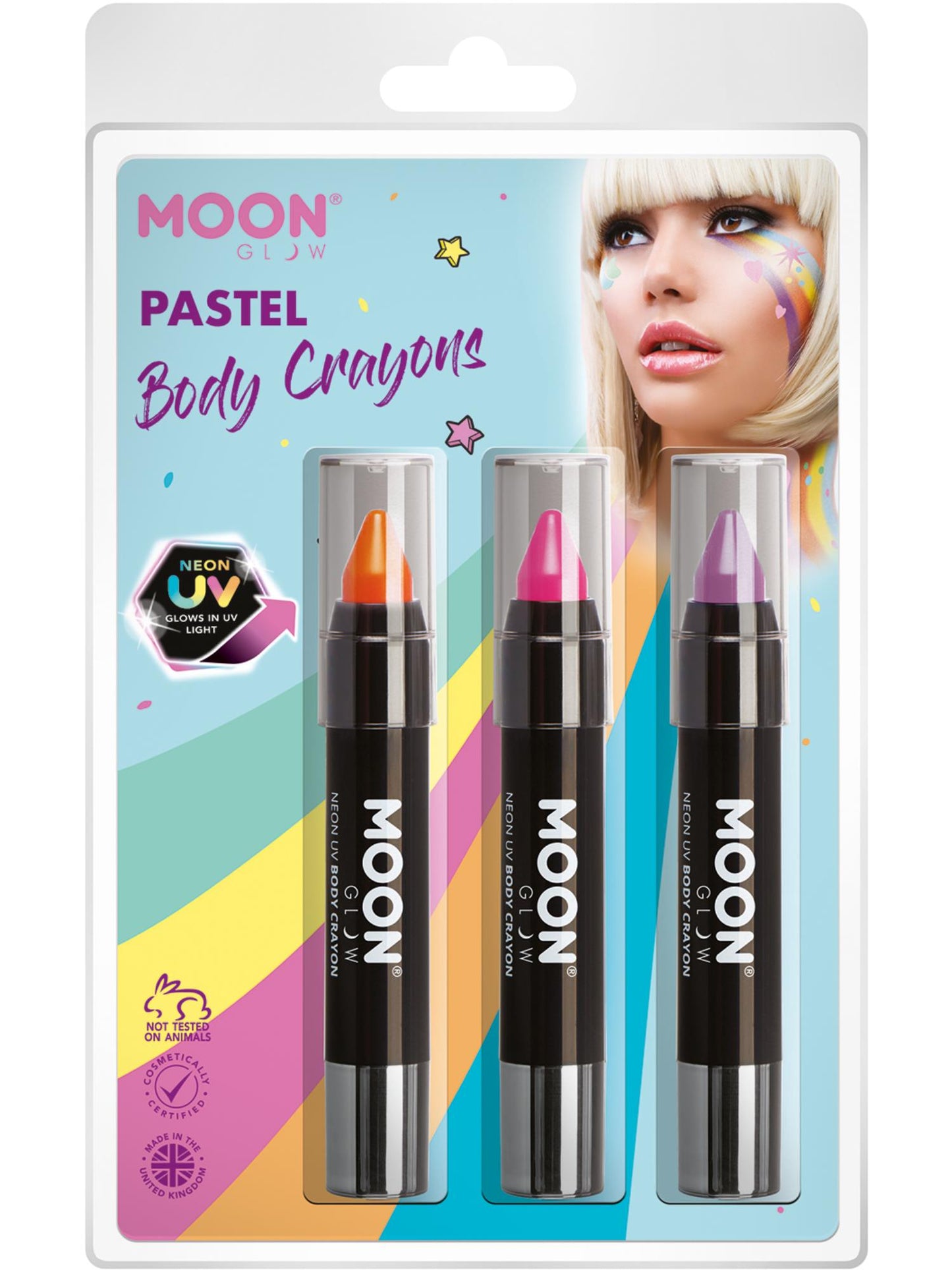 Smiffys Moon Glow Intense Neon UV Body Crayons, CD für Unisex