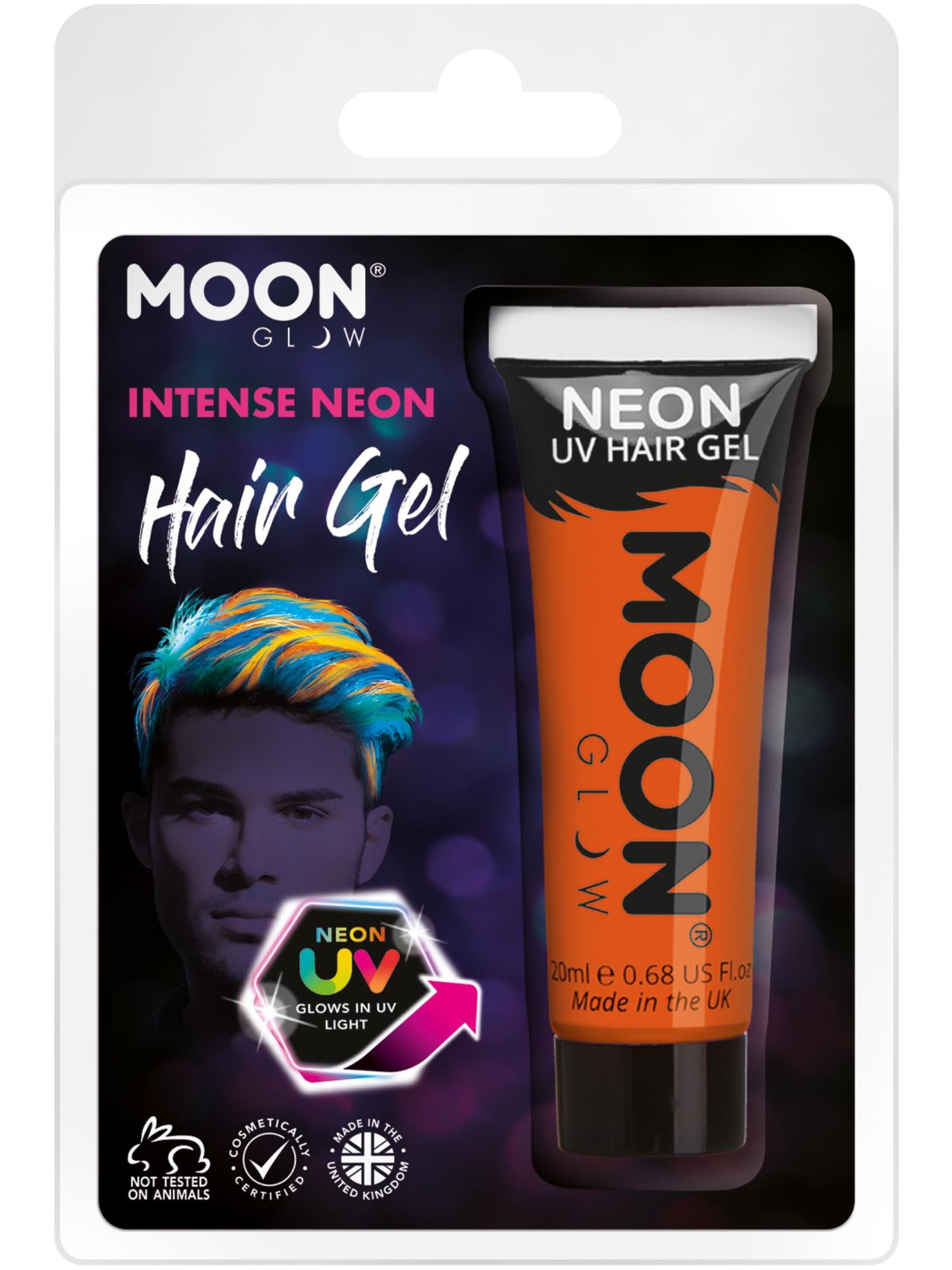 Smiffys Moon Glow Intense Neon UV Hair Gel, Intense Orange CD für Unisex