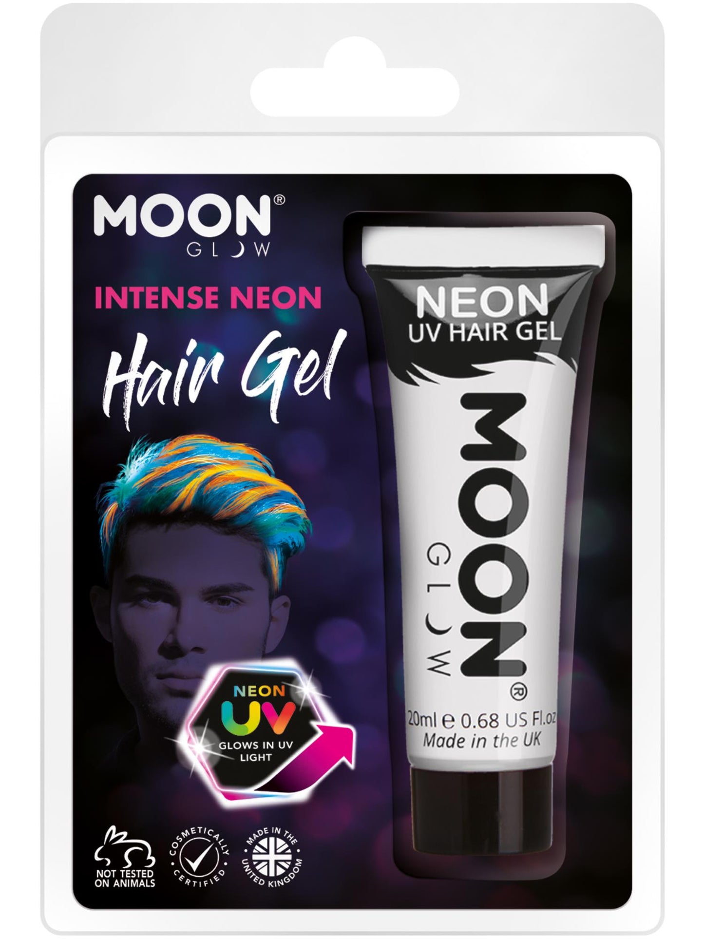 Smiffys Moon Glow Intense Neon UV Hair Gel, White CD für Unisex