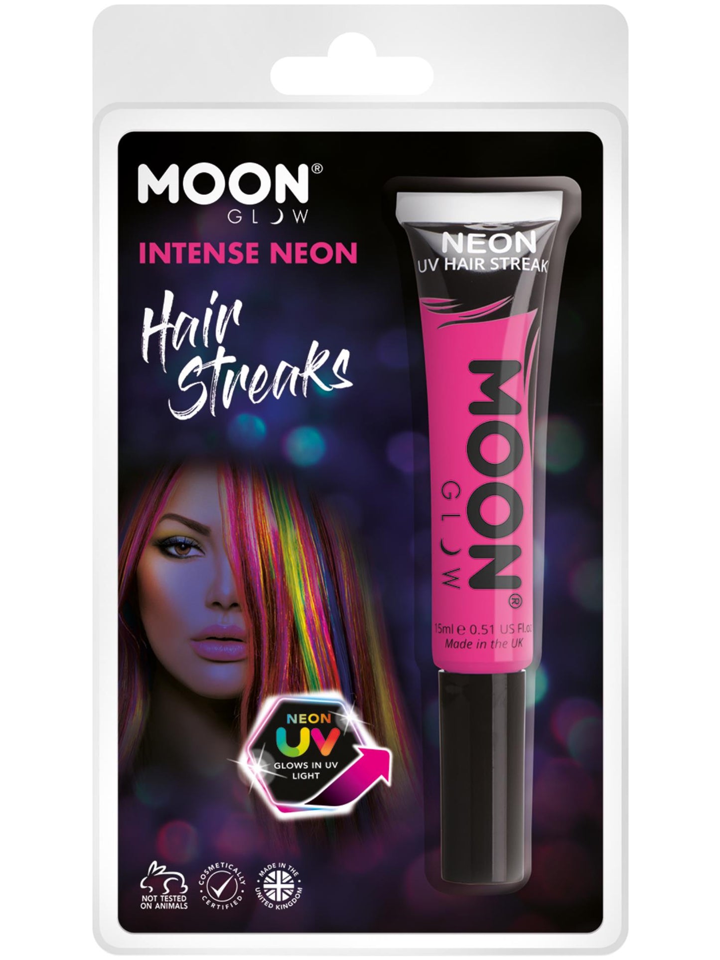 Smiffys Moon Glow Intense Neon UV Hair Streaks, Intense Pi CD für Unisex