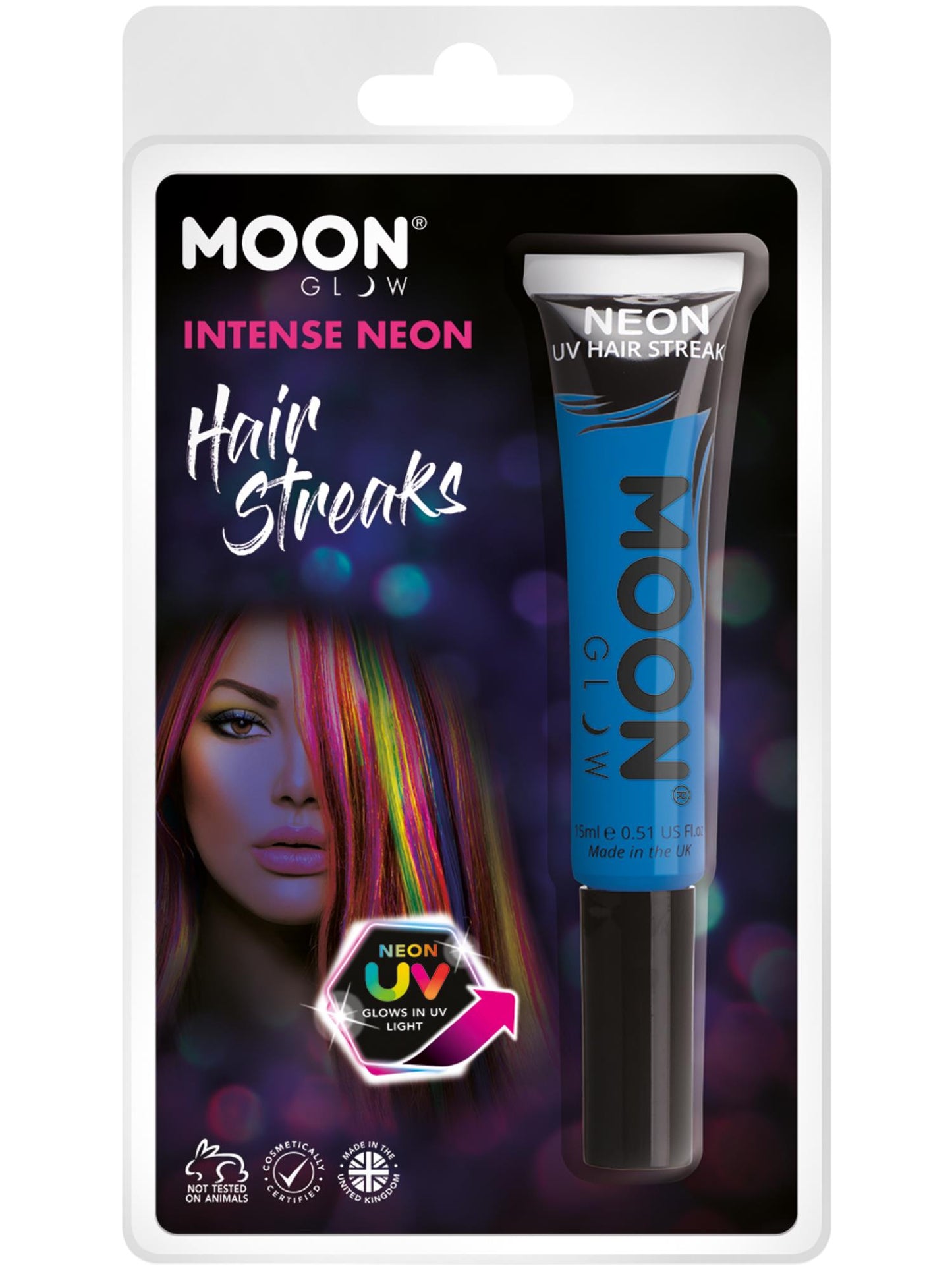 Smiffys Moon Glow Intense Neon UV Hair Streaks, Intense Bl CD für Unisex