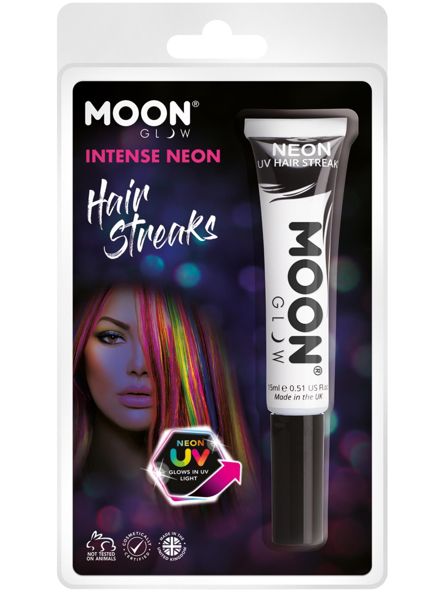 Smiffys Moon Glow Intense Neon UV Hair Streaks, White CD für Unisex