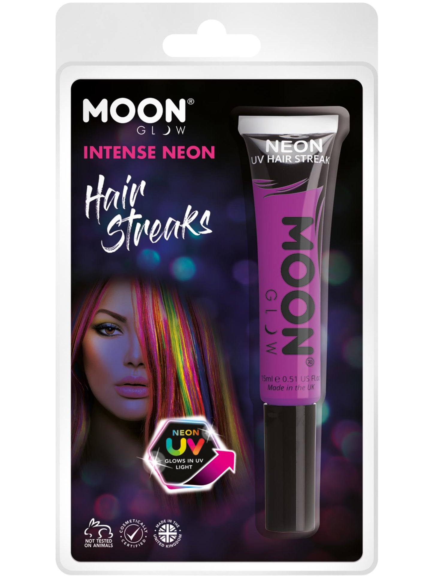 Smiffys Moon Glow Intense Neon UV Hair Streaks, Intense Pu CD für Unisex