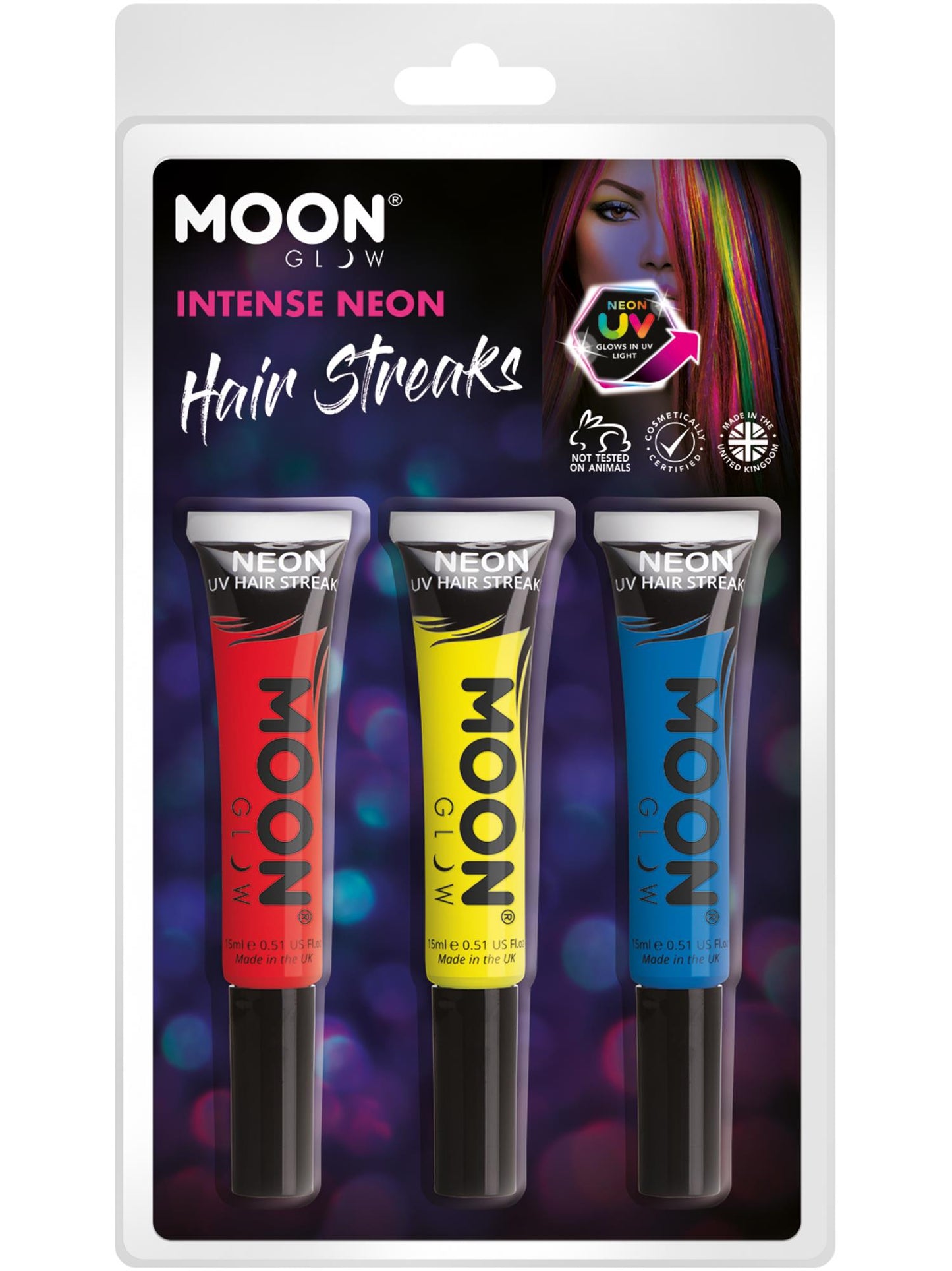 Smiffys Moon Glow Intense Neon UV Hair Streaks, CD für Unisex