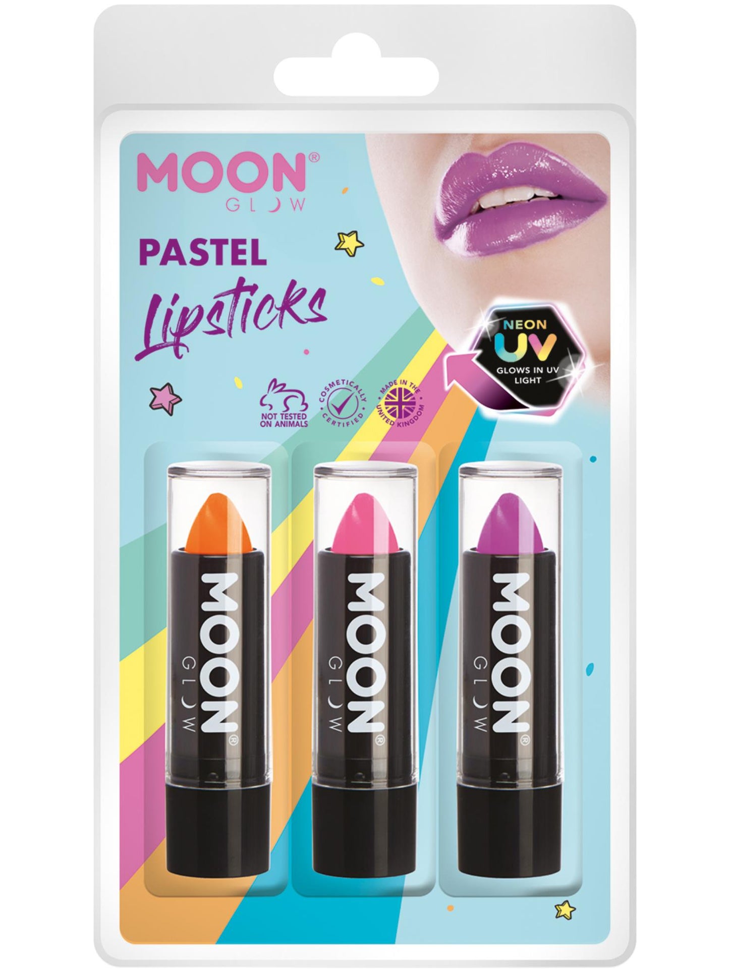 Smiffys Moon Glow Pastel Neon UV Lipstick, CD für Unisex