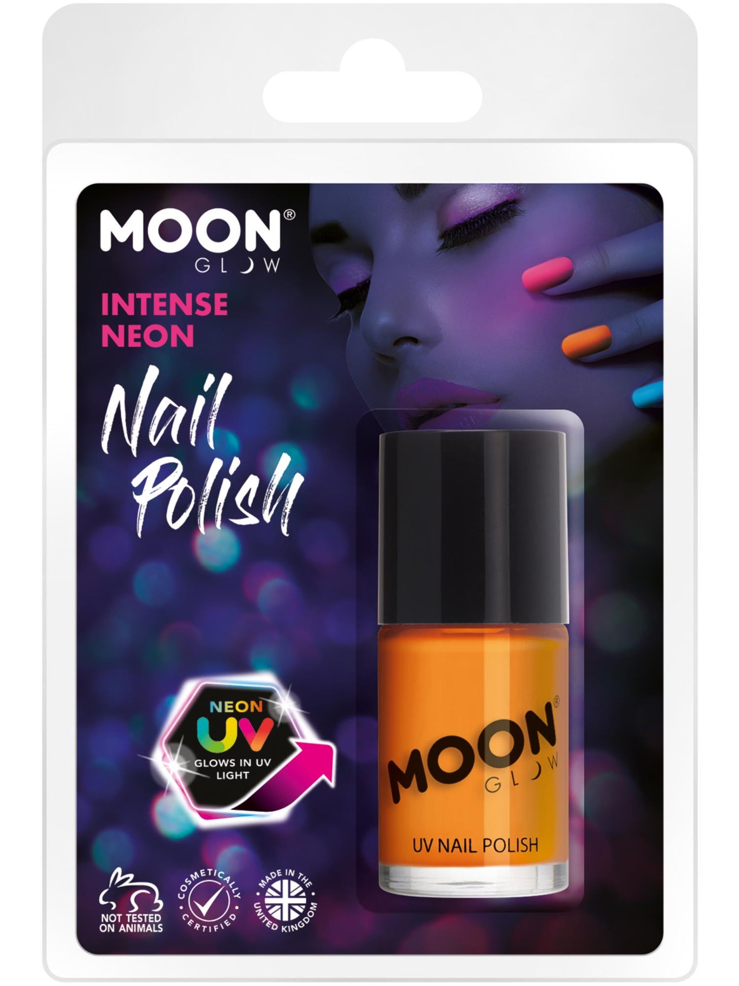 Smiffys Moon Glow Intense Neon UV Nail Polish, Intense Ora CD für Unisex