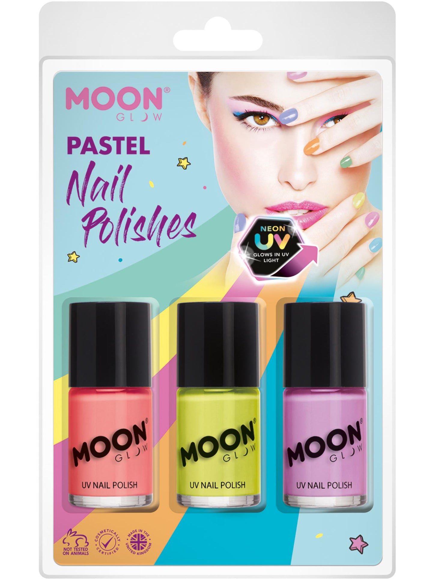 Smiffys Moon Glow Pastel Neon UV Nail Polish, CD für Unisex