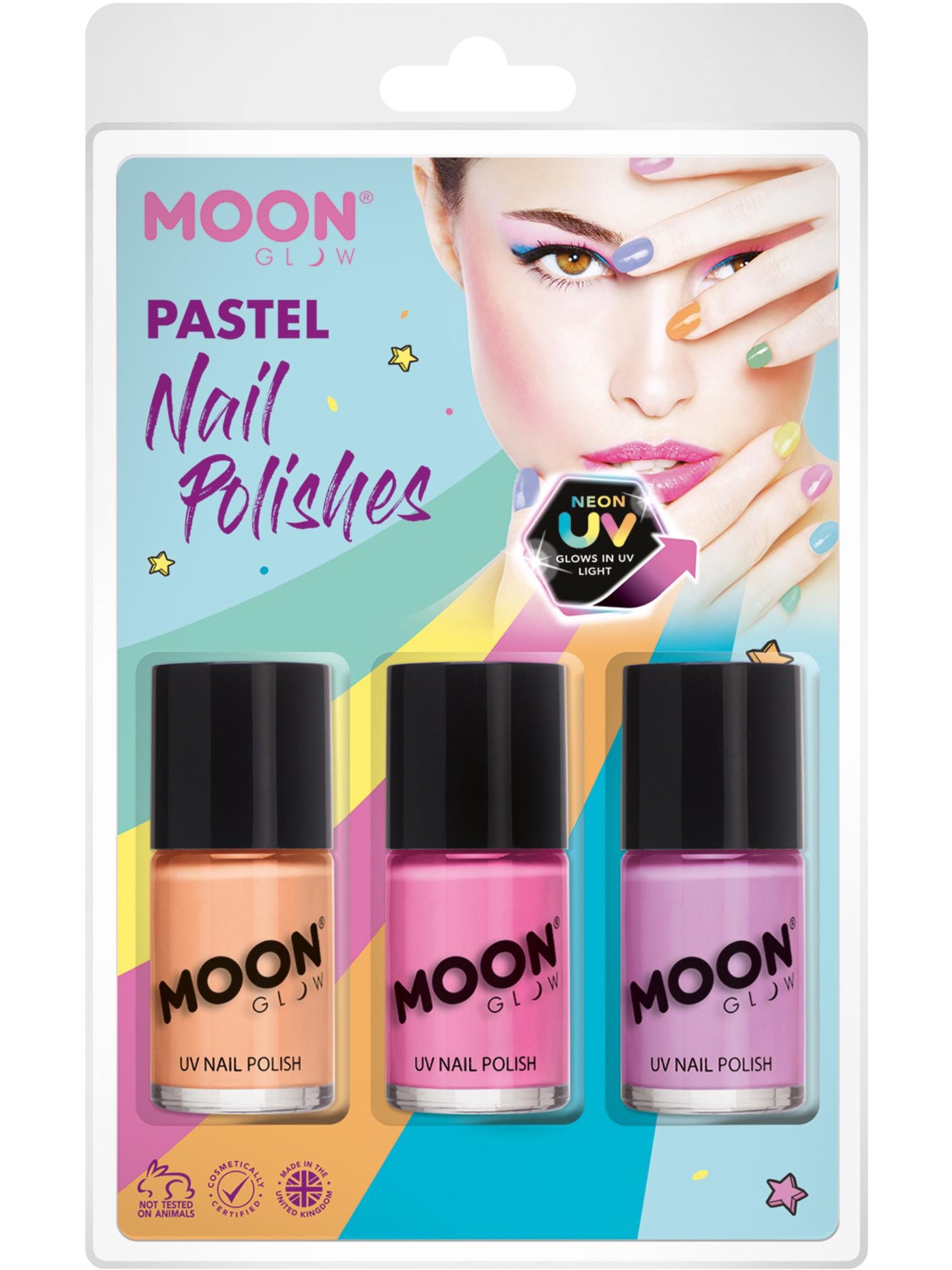Smiffys Moon Glow Pastel Neon UV Nail Polish, CD für Unisex