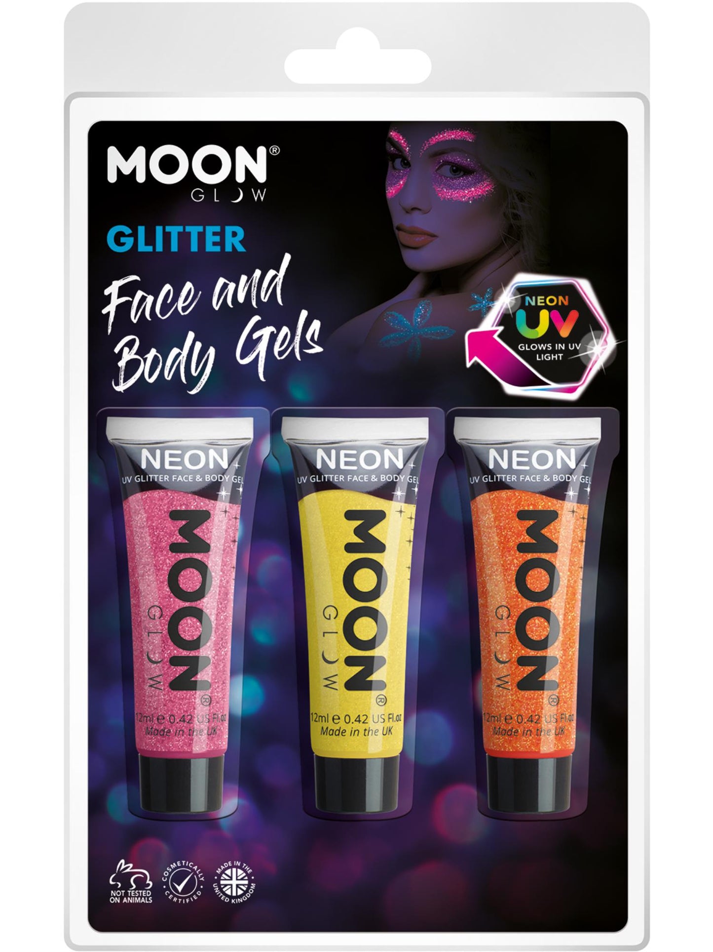 Smiffys Moon Glow Neon UV Fine Glitter Gel, CD für Unisex
