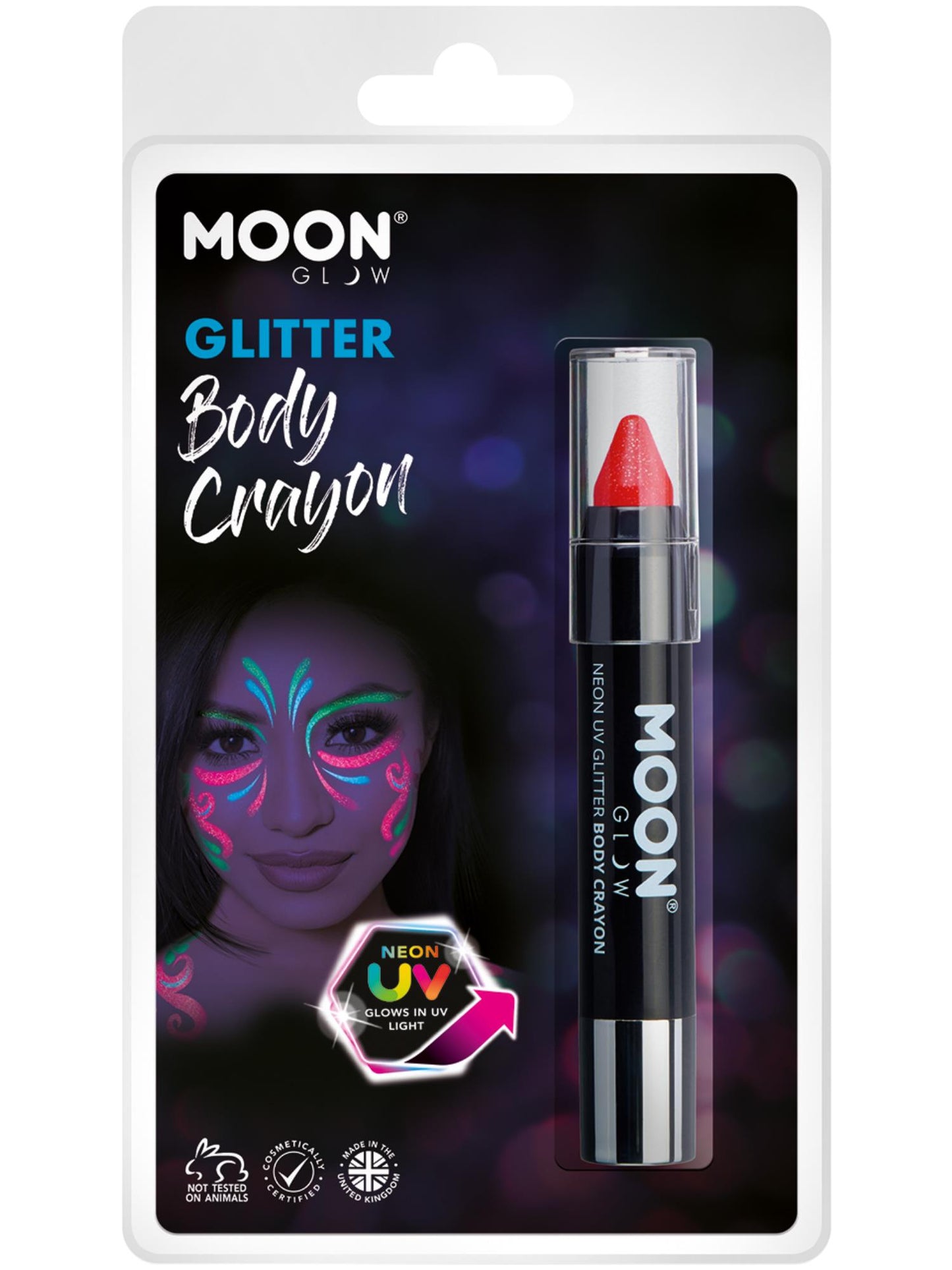 Smiffys Moon Glow - Neon UV Glitter Body Crayosn, Red CD für Unisex