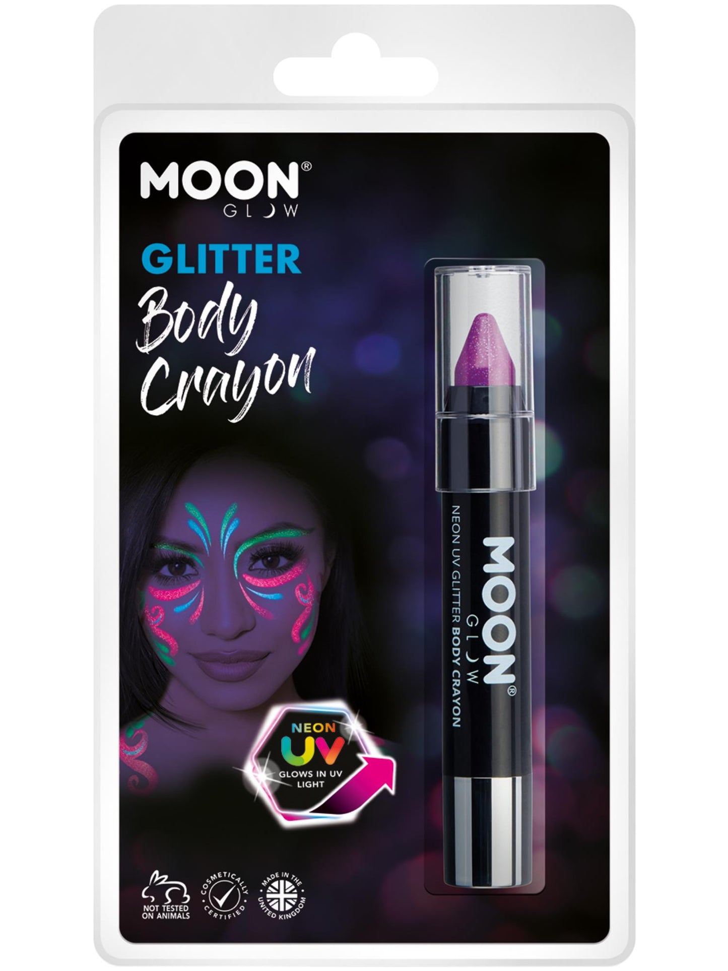 Smiffys Moon Glow - Neon UV Glitter Body Crayosn, Purple CD für Unisex