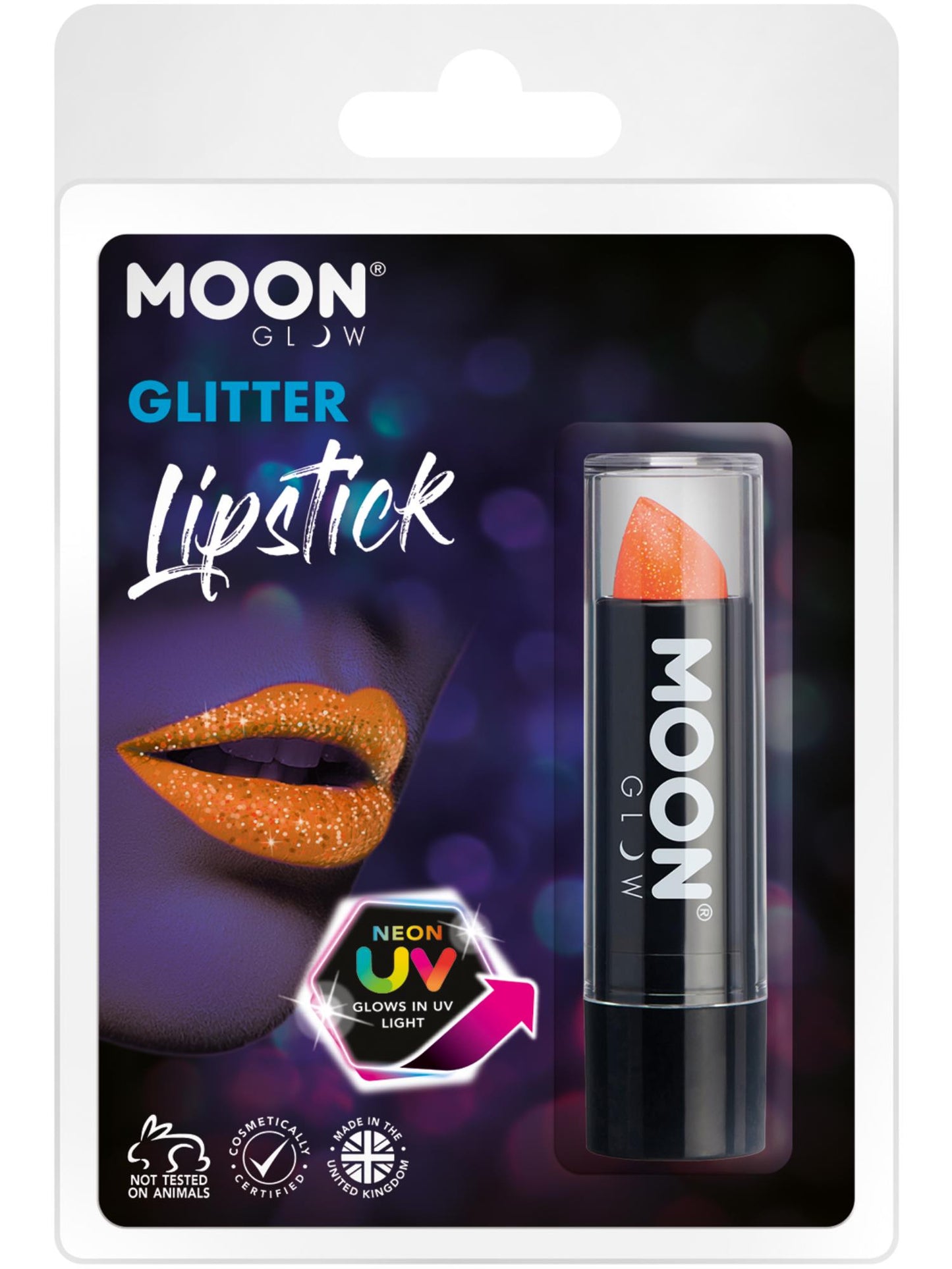 Smiffys Moon Glow - Neon UV Glitter Lipstick, Orange CD für Unisex