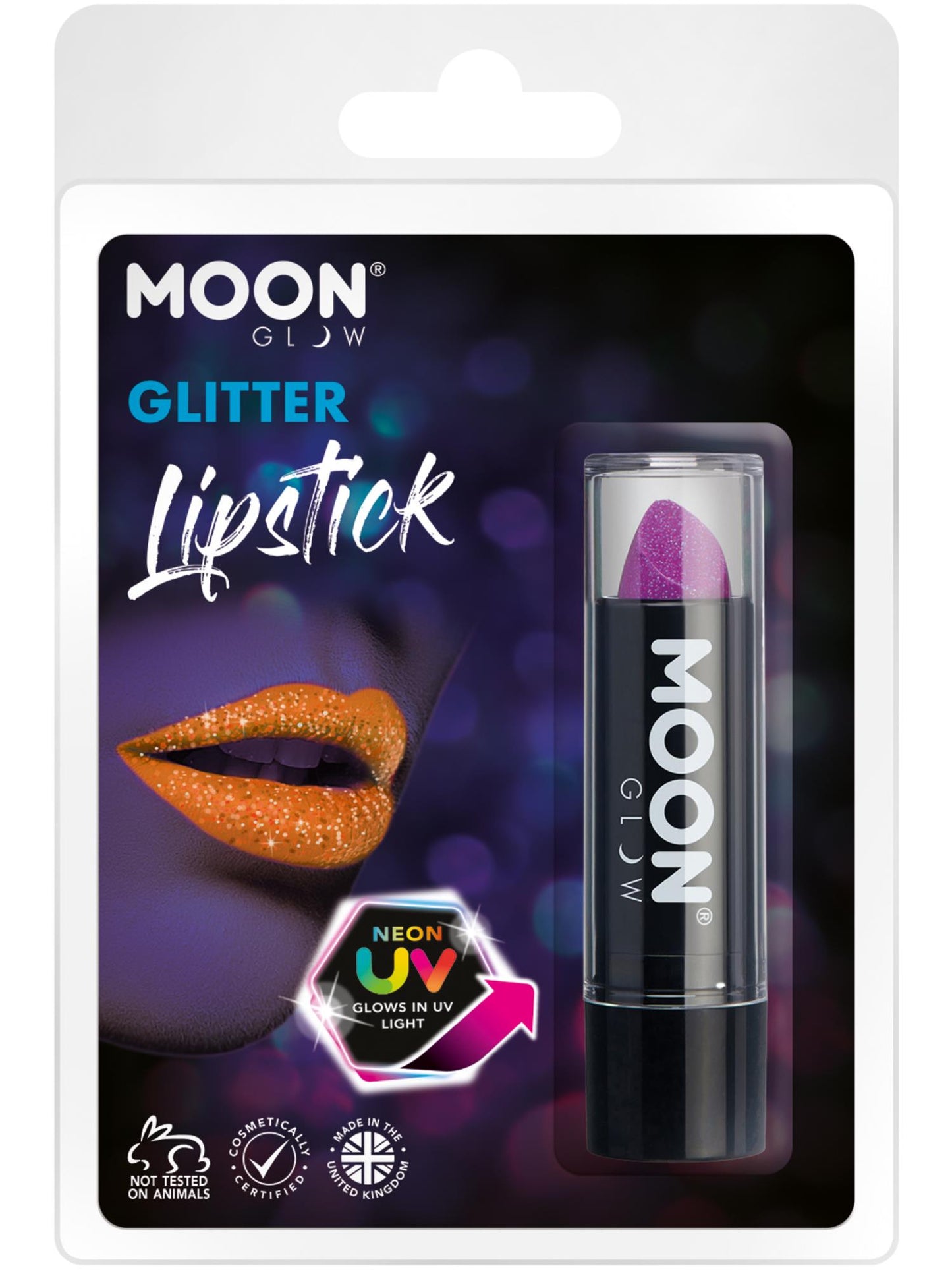 Smiffys Moon Glow - Neon UV Glitter Lipstick, Purple CD für Unisex