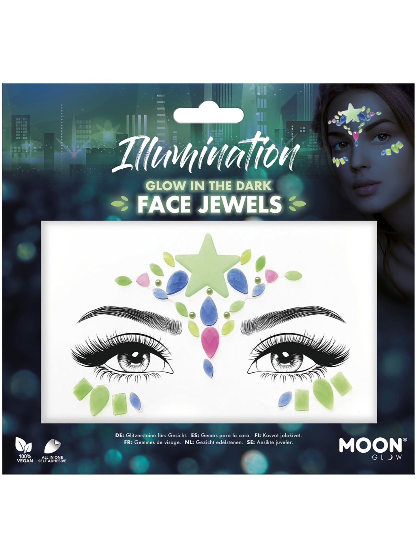 Smiffys Moon Glow Face Jewels, Illumination CD für Unisex