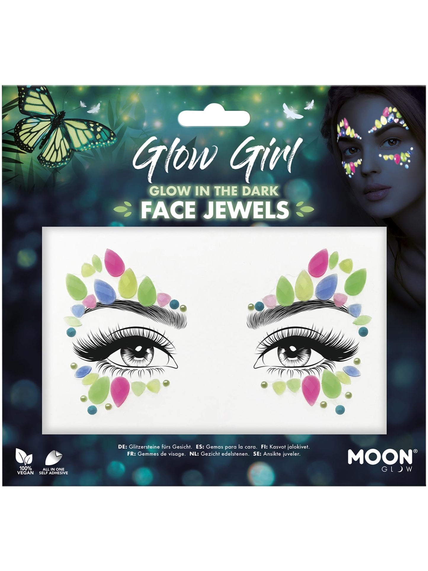 Smiffys Moon Glow Face Jewels, Glow Girl CD für Unisex