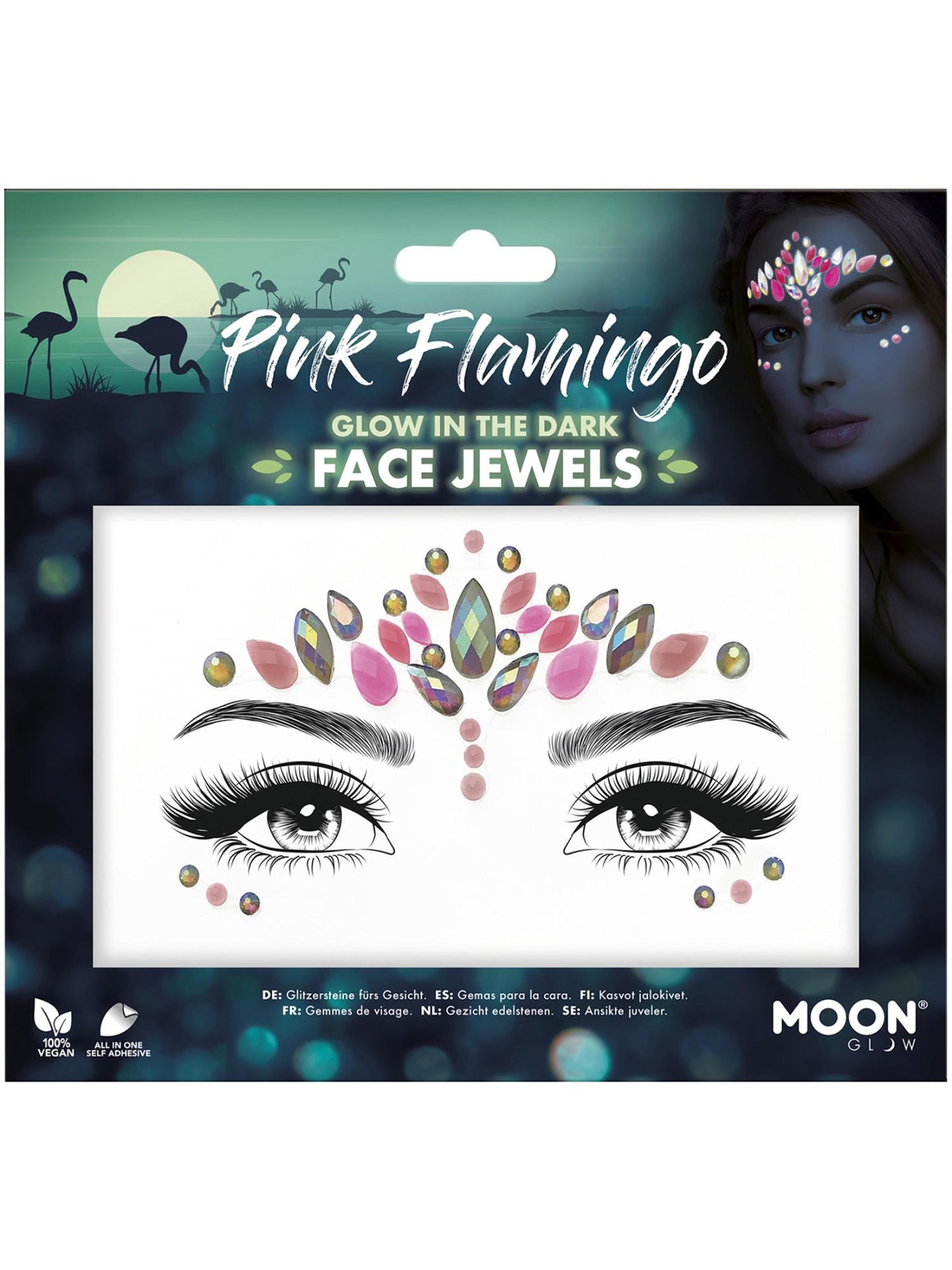 Smiffys Moon Glow Face Jewels, Pink Flamingo CD für Unisex