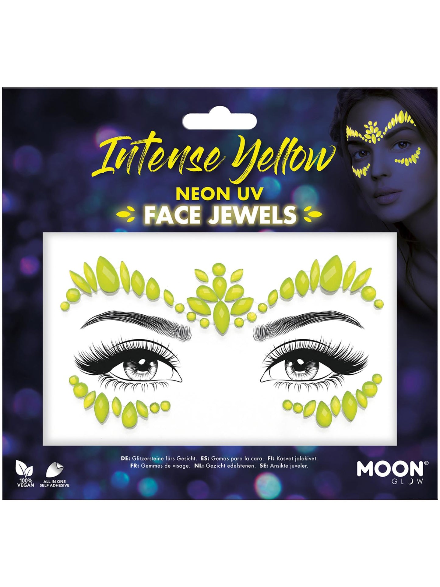 Smiffys Moon Glow Face Jewels, Intense Yellow CD für Unisex