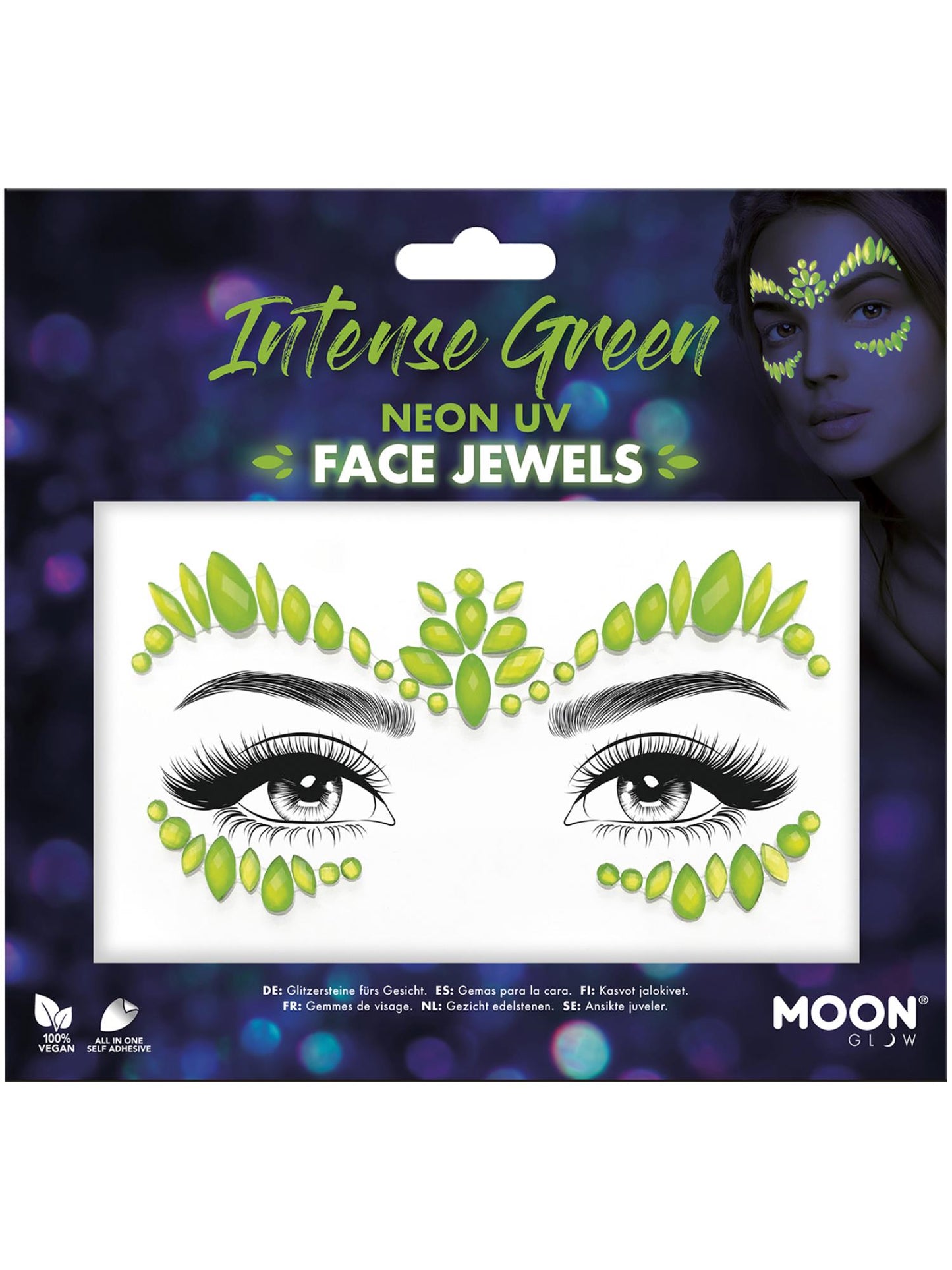 Smiffys Moon Glow Face Jewels, Intense Green CD für Unisex