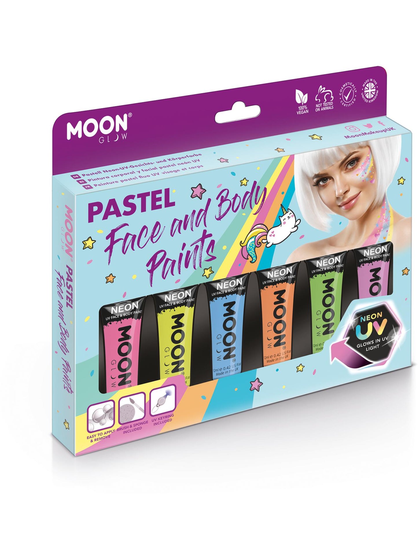 Smiffys Moon Glow Pastel Neon UV Face Paint Boxset, Assort CD für Unisex