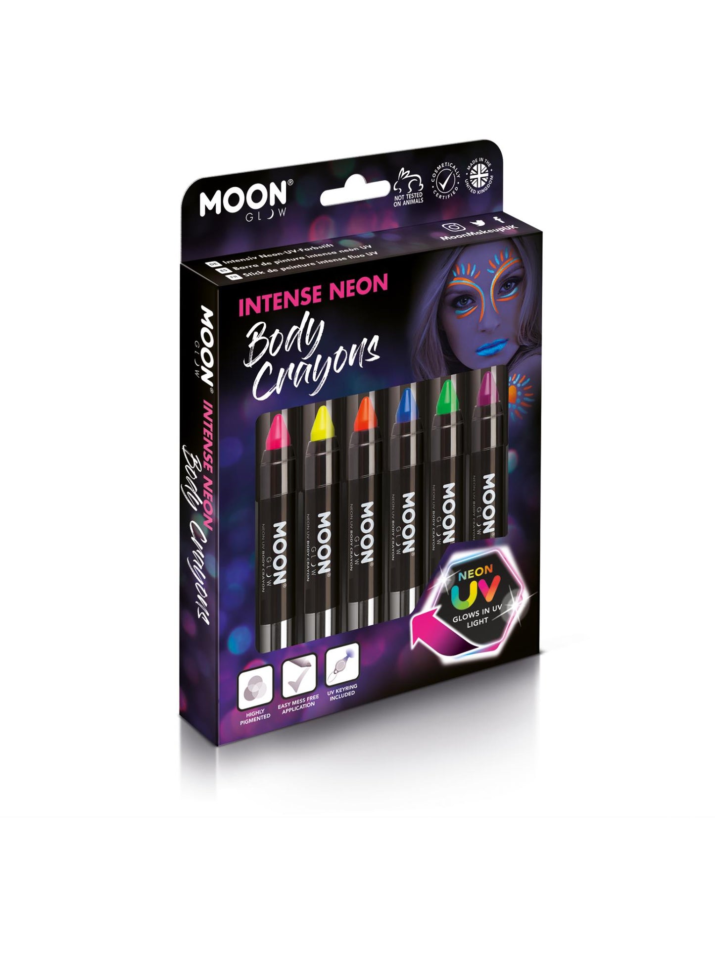 Smiffys Moon Glow Intense Neon UV Body Crayons, Assorted CD für Unisex