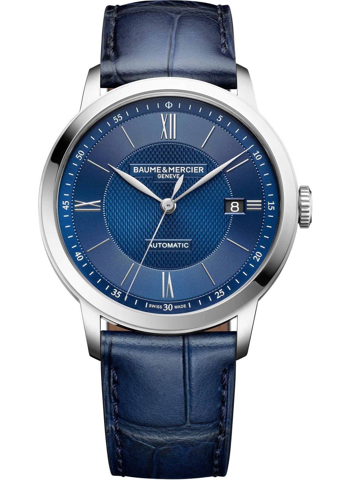 BAUME&MERCIER BAUME & MERCIER Classima Date Blue Armbanduhr mit blauem Zifferblatt – Seitenansicht