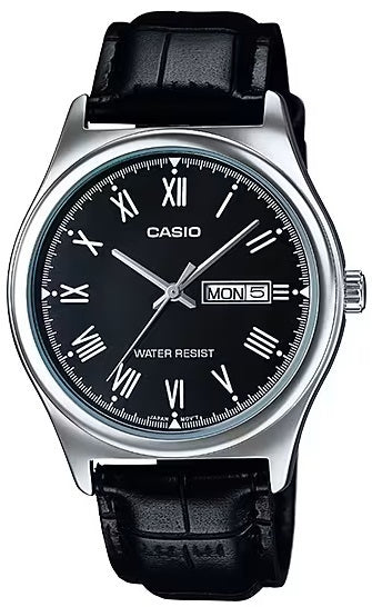 CASIO COLLECTION Mod. DAY DATE, ROMAN INDEXES. LEATHER - BLACK